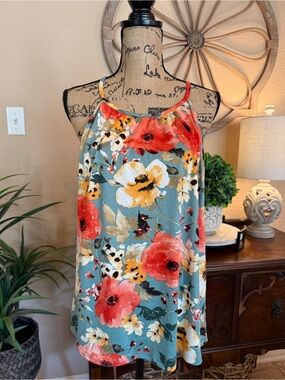 Papermoon Floral Halter Top in Blue with Multi Color Print